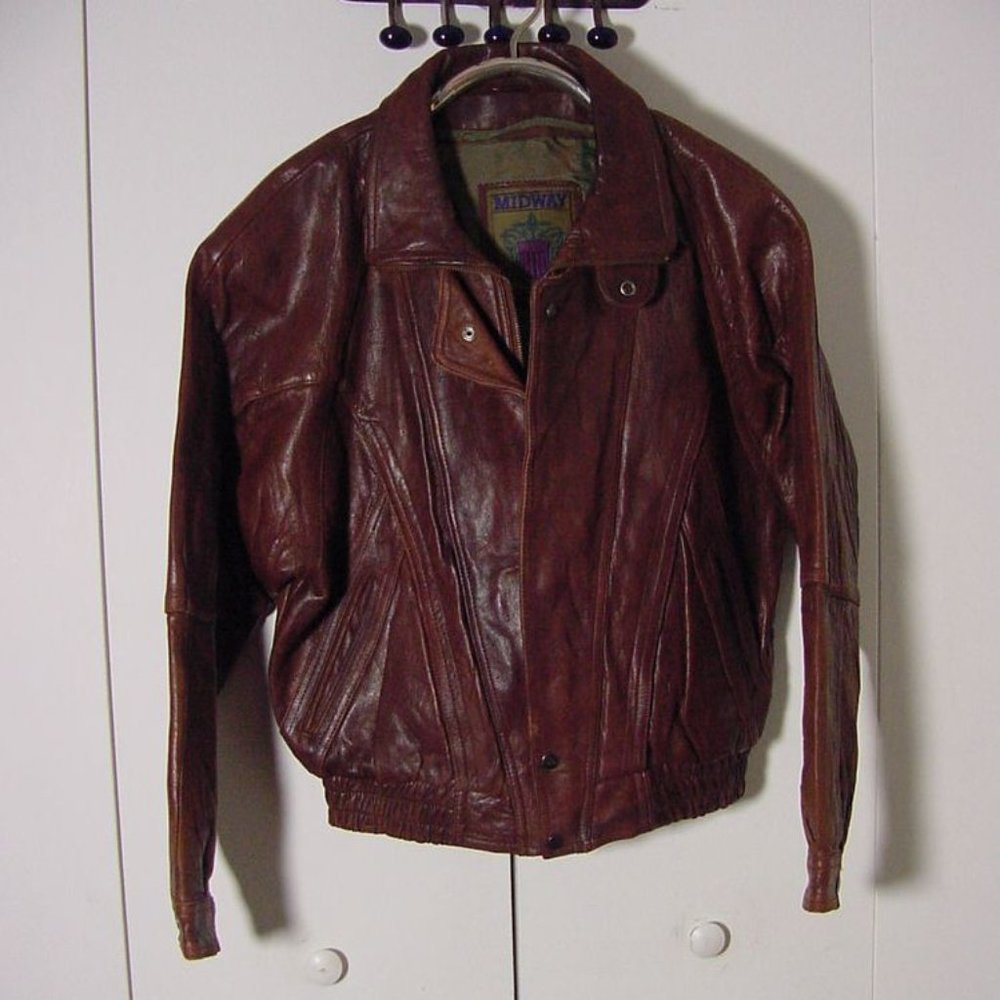 Vtg 80's Midway Brown Leather Jacket Sz M